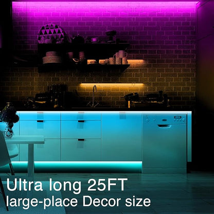 phopollo 5050 LED Strip Lights, 25ft Led Lights for Bedroom with 44 Keys IR Remote Controller and 12V Power Supply