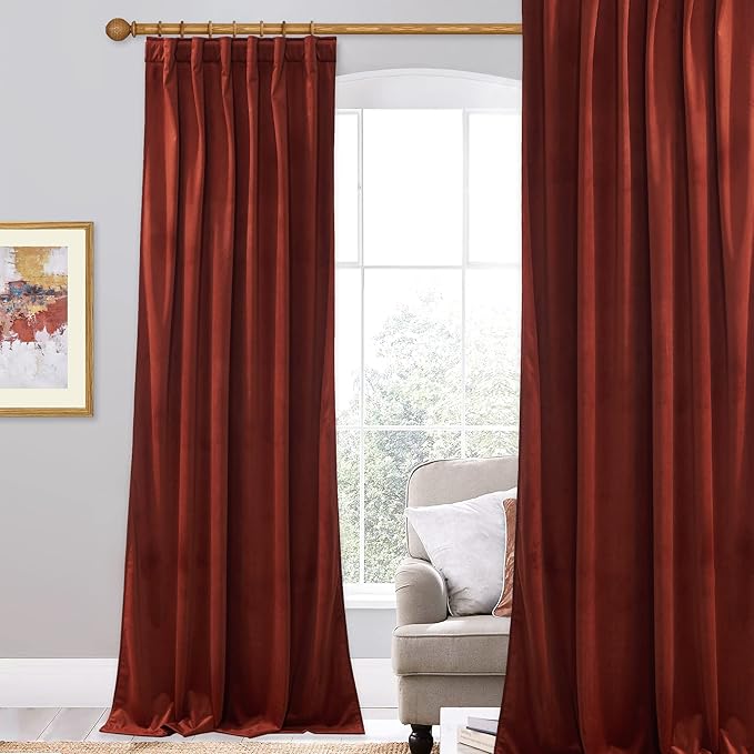 StangH Rust Velvet Curtains for Bedroom, Super Soft Heavy Thick Drapes Room Darkening Privacy Sliding Door Curtain Panels for Bedroom/Dining Room, W52 x L108, 1 Panel
