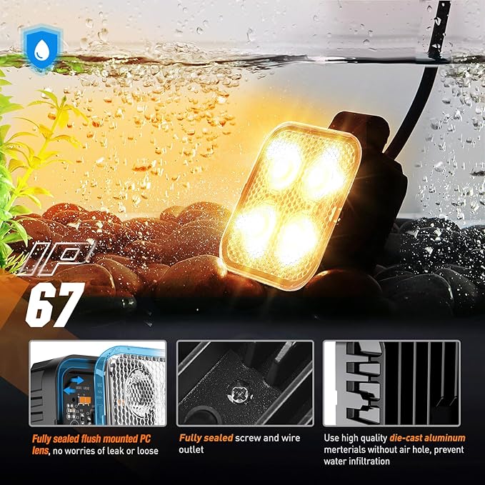 Nilight 2PCS 3 Inch 15W Amber LED Pods Square Built-in EMC Work Flood Beam for Offroad Lighting Side Light Rear Back-Up Light for Tractor Truck Motorcycle Boat ATV UTV