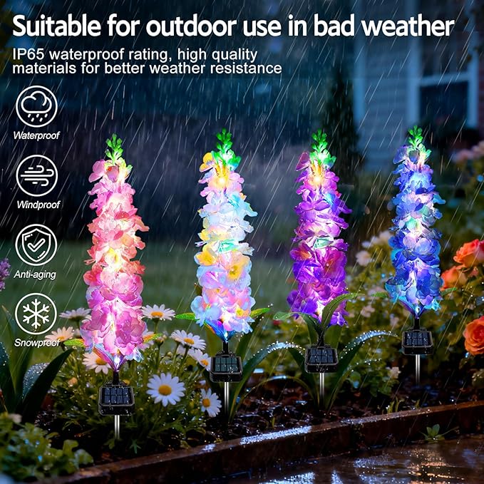 MRHEPHAESTUS Solar Garden Lights, 6 Pack 20 LEDs Solar Delphinium Flowers Lights Gifts for Mom Grandma Women, Waterproof Solar Outdoor Lights Two Lighting Modes for Wedding Garden Yard Patio Decor