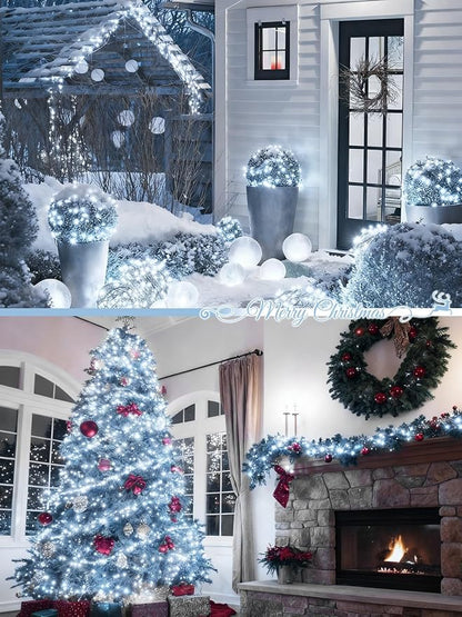 2-Pack 66FT 200 LED White Christmas String Lights Indoor Outdoor, Extendable Christmas Tree Lights with 13 Modes Twinkle Lights, Plug in Fairy String Lights for Xmas Tree Party Garden (Cool White)