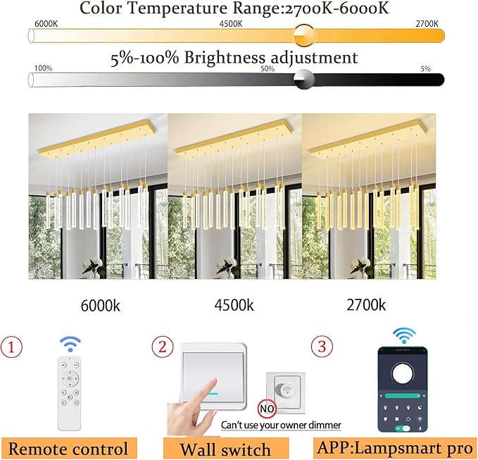 Modern Rectangular Crystal Chandelier for Dining Room LED Dimmable Crystal Column Pendant Light for Kitchen Island Entrance Foyer Living Room Adjustable Height 14-Lights Gold