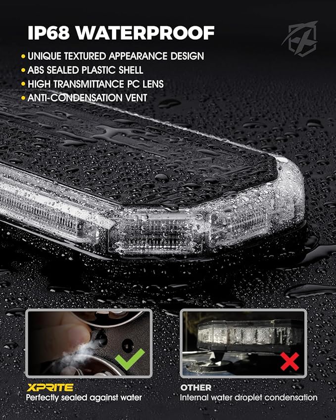 Xprite White Amber Rooftop Emergency Strobe Light Bar, US Flag Beacon Safety Flashing Warnin Lights w/Control Panel Magnetic Base for Construction Trucks Plows Postal Security Cars