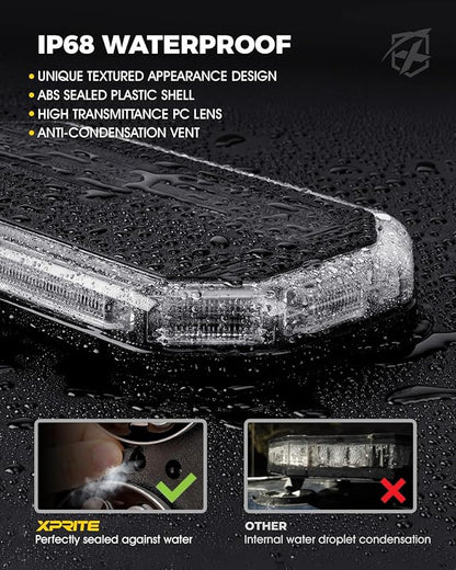 Xprite White Amber Rooftop Emergency Strobe Light Bar, US Flag Beacon Safety Flashing Warnin Lights w/Control Panel Magnetic Base for Construction Trucks Plows Postal Security Cars