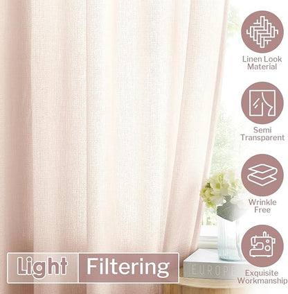 Melodieux Semi Sheer Curtains for Living Room - 72 Inches Long for Bedroom, Rod Poacket, Linen Look Shiny Sheer Drapes, Light Filtering Decovative Curtains, 52" W x 72" L, 2 Panels