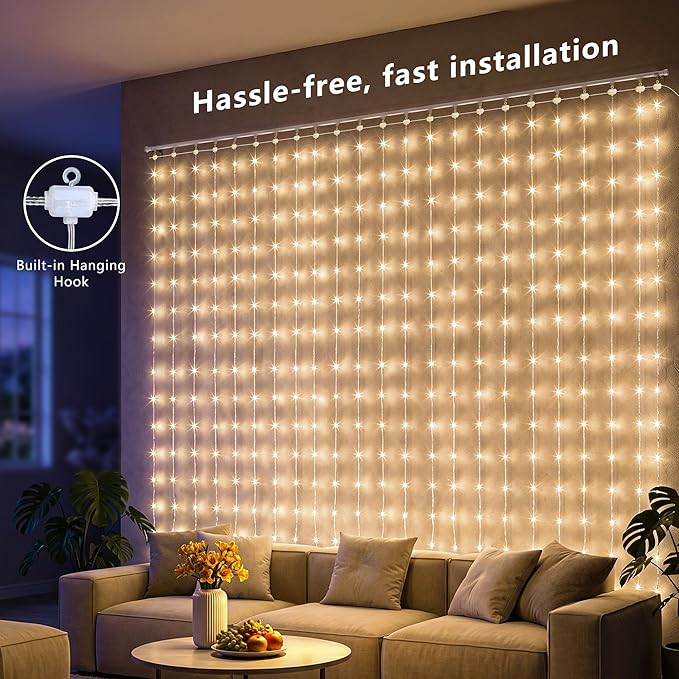 Color Changing Curtain Lights, 256 LED Red White Blue Window Curtain Lights with Remote, 5.16 * 5.24ft Plugin July 4th Window Fairy Light for Christmas July 4th Halloween Bedroom Wedding Home Decor