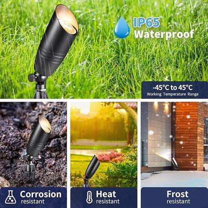 Gardenreet Black Brass Low Voltage Landscape Spotlights(6-Pack) Kit 12V LED with Low Voltage Transformer 150W & Mechanical Timer & 100FT Wire & 30Pack Connectors for Outdoor House Garden Patio