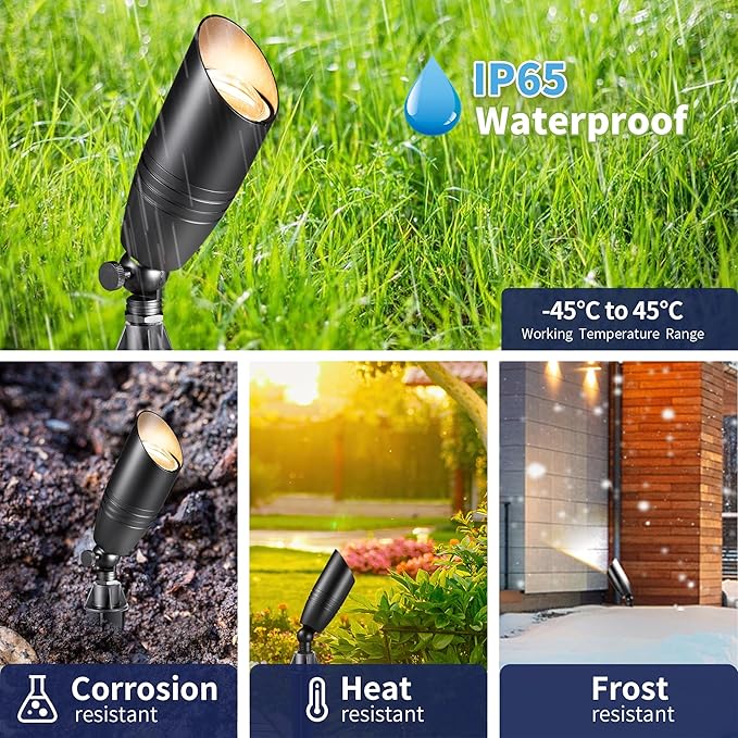 Gardenreet Black Brass Landscape Lighting Kit (12-Pack Spotlights) with 300W Low Voltage Transformer and Mechanical Timer and 250FT Wire and 50Pack Connectors for Outdoor Garden Patio