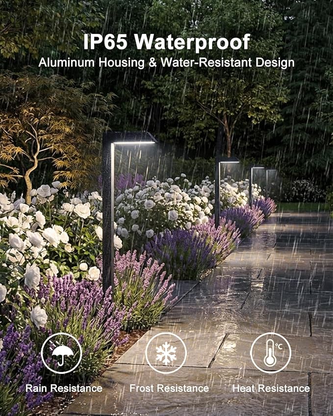 Low Voltage Pathway Lights, 4.5W LED Landscape Lighting, 4000K, 9-15V AC/DC, IP65 Waterproof, Aluminum, Black, 6 Pack