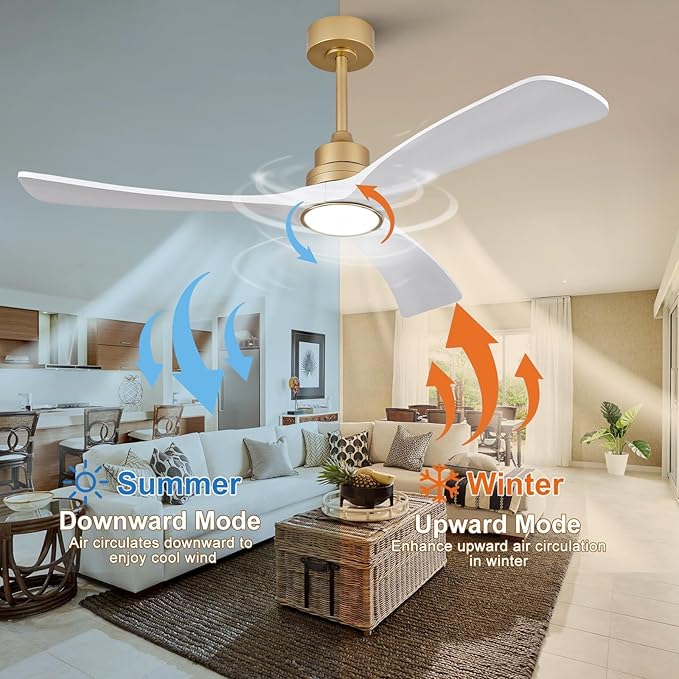 White Gold Ceiling Fans with Lights,52 inch Solid Wood Ceiling Fan with Remote Control,Wall Switch,Dimmable,Reversible,Power Off Memory Modern Ceiling Fan for Bedroom Patio Indoor/Outdoor Use