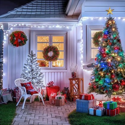 JMEXSUSS 2 Pack Solar String Lights Outdoor Waterproof, Total 66 FT 200 LED Solar Christmas Lights Outdoor, Twinkle Light for Christmas Tree Outside Garden Yard Xmas Decor, White to Multicolor