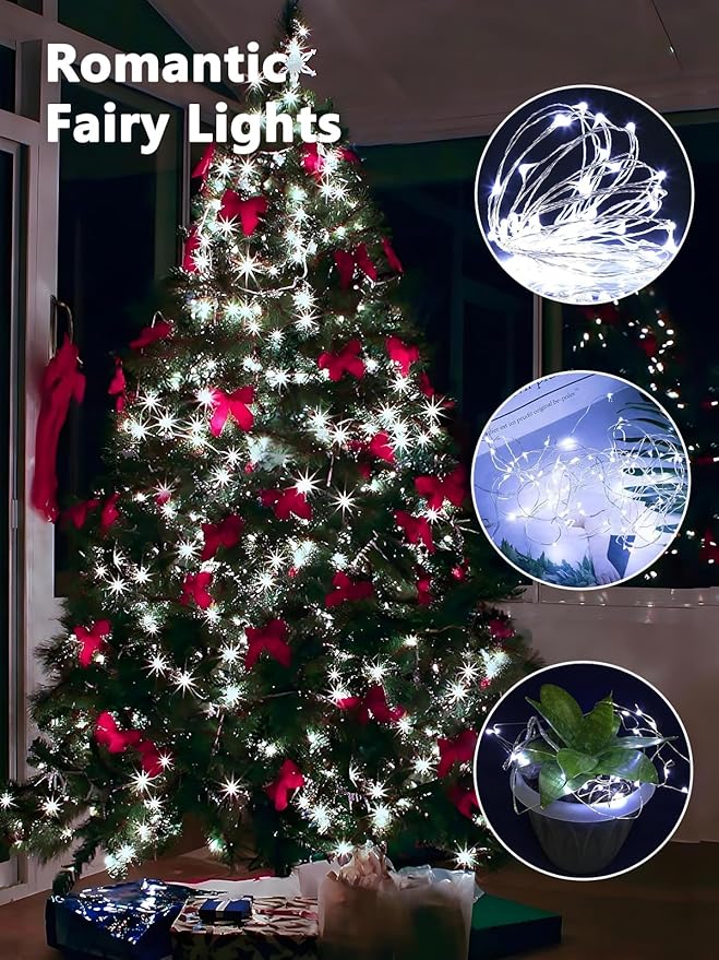 2 Pack Fairy Lights Battery Operated with Remote Control & Timer, Each 26FT 80 LED String Lights Outdoor Indoor, 8 Modes Twinkle Light for Christmas Party Wedding Birthday Bedroom Décor (Cool White)