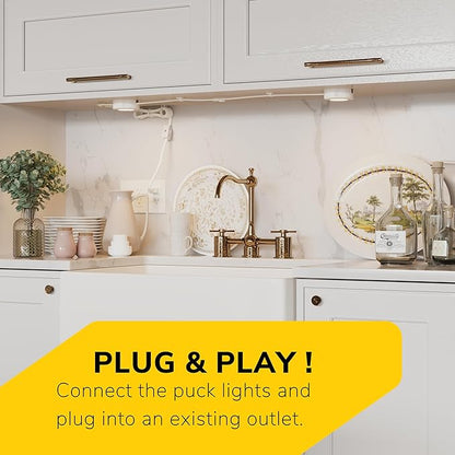 Getinlight LED Puck Lights, 2.75" Metal Housing, Wall-Dimmer Compatible, 2700K Warm White, Bronze Finish, Plug-in or Hardwired, ETL Listed, IN-0107-1-BZ-27
