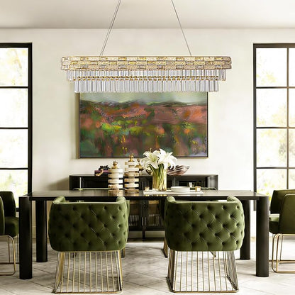 47.2" L Modern Crystal Chandelier, Gold Large Chandeliers for Dining Room, K9 Luxury Chandelier, Pendant Light Fixture, LED Chandelier for Living Room Kitchen Island Entryway