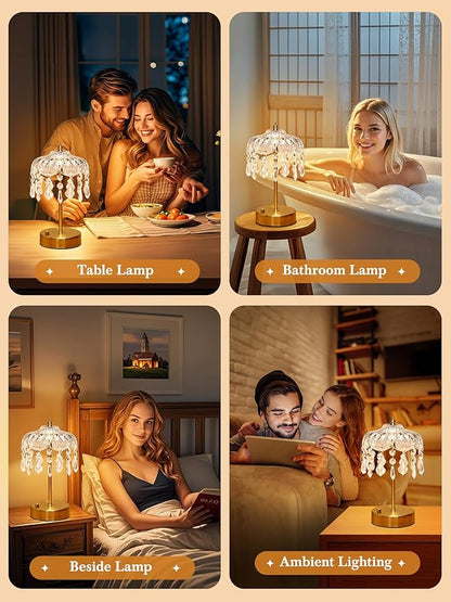 Vintage Lamp, 3 Colors 10 Brightness Crystal Lamp Flower Lamps, 3600mAh Rechargeable Lamps, Mood Lighting Bedroom Kitchen Bathroom, Tween Girls Trendy Stuff, Birthday Teen Girl Gifts Mothers Day Gifts