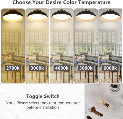 Bargeni Flush Mount Ceiling Light,12.5 inch LED Ceiling Light Fixture,5CCT Dimmable/2700K-6000K/20W, Matte Black with Wood Accent,Mid Century Light Fixtures Ceiling Mount,ETL Certified