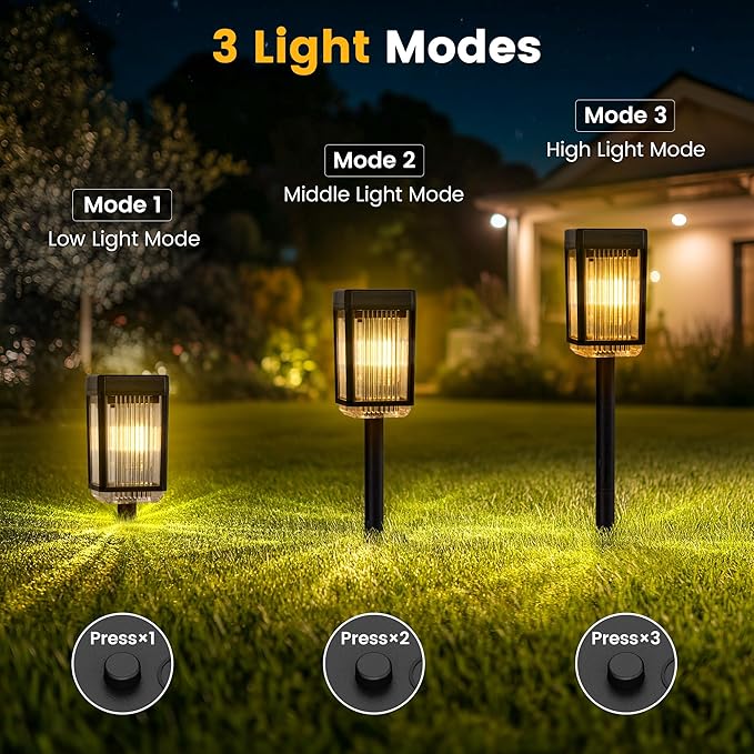 Solar Pathway Lights, 12 Pack Solar Powered Garden Lights Waterproof IP65, 10-40 LM Auto On/Off Outdoor Light for Lawn Patio Walkway Driveway Decor Landscape Lighting (Warm White)