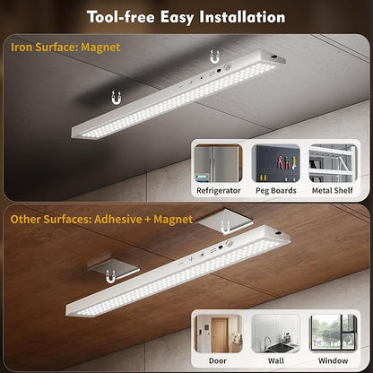 12inch 1Pack Touch Control Under Cabinet Lighting, 160LED Super Bright, 4000mAh Long-Lasting, Magnetic Rechargeable Motion Sensor Under Counter Lights for Kitchen, Closet, Remote, Dimmable, 3CCT丨White