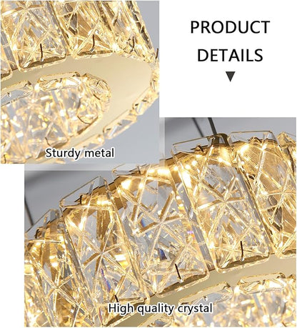 Modern Crystal Chandelier 8W Dimmable LED Crystal Pendant Light Fixtures Height Adjustable Round Gold Chandeliers for Dining Room Hallway Bedroom