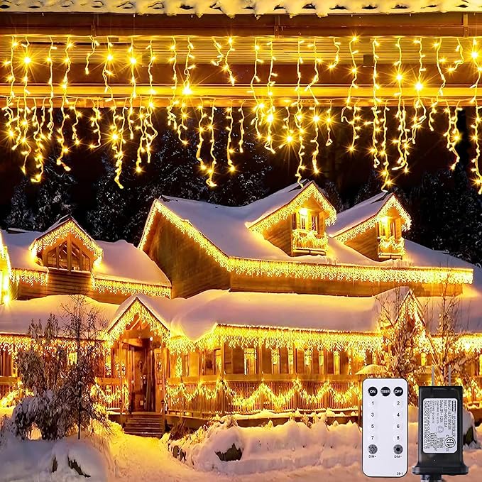 JMEXSUSS Christmas Icicle Lights for Outside-800 LED Warm White Icicle Lights Outdoor Waterproof, Warm White Christmas String Light for House Wedding Party Christmas Decoration