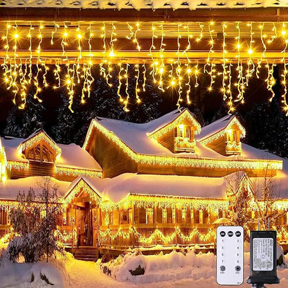 JMEXSUSS Christmas Icicle Lights for Outside-800 LED Warm White Icicle Lights Outdoor Waterproof, Warm White Christmas String Light for House Wedding Party Christmas Decoration