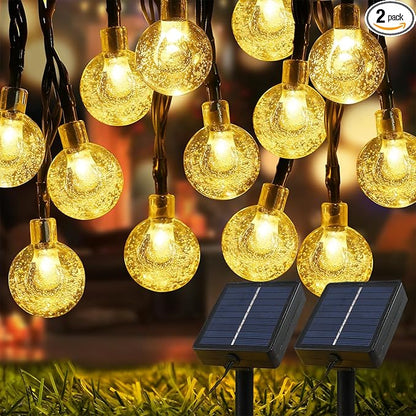 USOKYO Solar Lights Outdoor Waterproof, 2 Pack Total 120LED 72FT Solar String Lights for Outside with 8 Modes, Outdoor String Lights Crystal Globe Patio Lights for Garden Yard Party Decor (Warm White)