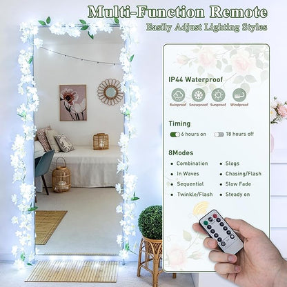 JMEXSUSS 48 LED White Flower Lights, Battery Artificial Flower Garland with Lights, 15.75 FT Climbing Weeping Jasmine Fairy Light with Flower Vines Garland for Spring Wedding Bedroom Decor(Cool White)