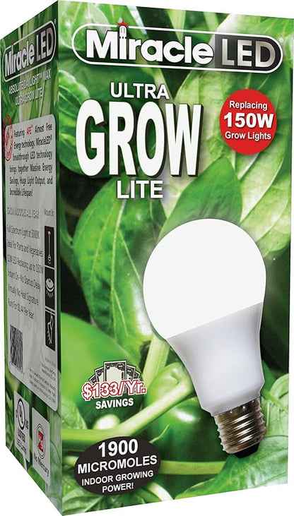 Miracle LED Commercial Hydroponic Ultra Grow Lite - Replaces up to 150W - Daylight White Full Spectrum LED Indoor Plant Growing Light Bulb For DIY Horticulture & Indoor Gardening (605188)