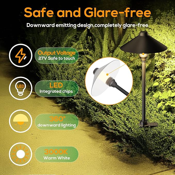 Low Voltage Pathway Lights with Timer, Plug in Landscape Path Lights 4H/6H/8H Timing, 3000K LED Landscape Lighting IP65 Waterproof ETL Listed, Set of 4 Lights Total 12W, Non-Hardwired