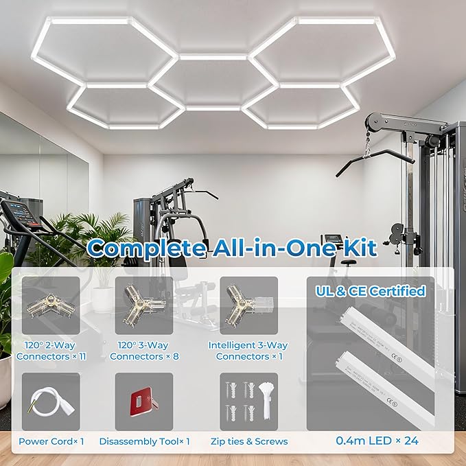 Hexagon Garage Lights, 6500K Ultra Bright LED Hexagon Lights, 156W 17280LM; Honeycomb Light for Garage, Barber, Workshop, Basement,Gym Lighting (5 Grids White Hex Light)