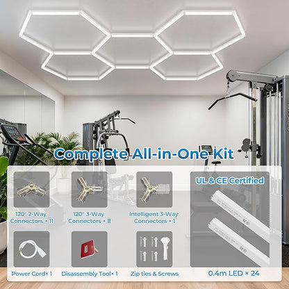 Hexagon Garage Lights, 6500K Ultra Bright LED Hexagon Lights, 156W 17280LM; Honeycomb Light for Garage, Barber, Workshop, Basement,Gym Lighting (5 Grids White Hex Light)
