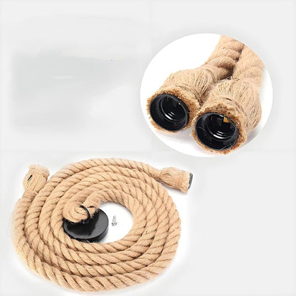 2 Head 2 Meter Hemp Rope Vintage Ceiling Pendant Light Lamp Fixture E26/E30 Base,Retro Style for Dining Hall Restaurant Bar Lighting(Bulb not Included)