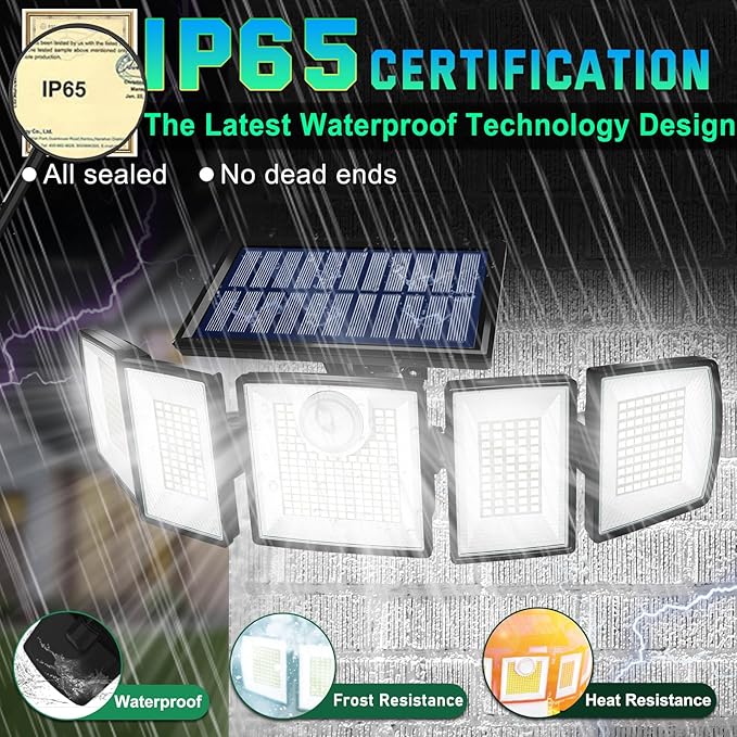 Solar Lights Outdoor Waterproof Motion Sensor - 416 LEDs 3000 Lumens Super Bright 3 Brightness 3 Modes 2400mAh 360° Illumination 32ft Solar Flood Security Light for Outside (2, 13.7x4.3x5inch)