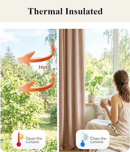 StangH Blush Beige Nursery Kids Curtains 102 inches Soft Velvet Room Darkening Thermal Insulated Drapes for Living Room Bedroom Decor Back Tab, W52 x L102, 2 Panels