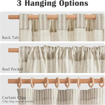 jinchan Striped Linen Kitchen Curtains 24 Inches Tier Curtains Farmhouse Modern Cafe Style Small Window Treatments Airy Light Filtering Rod Pocket for Living Room Bathroom 2 Panels Taupe Grey