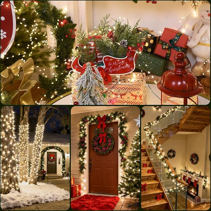 Fairy Lights Plug in 32.8Ft 500LED Warm Christmas Wreath Twinkle Lights with Timer Waterproof Remote Firecracker Firefly Cluster String Light for Bedroom Graland Party Tree Decor Black Wire