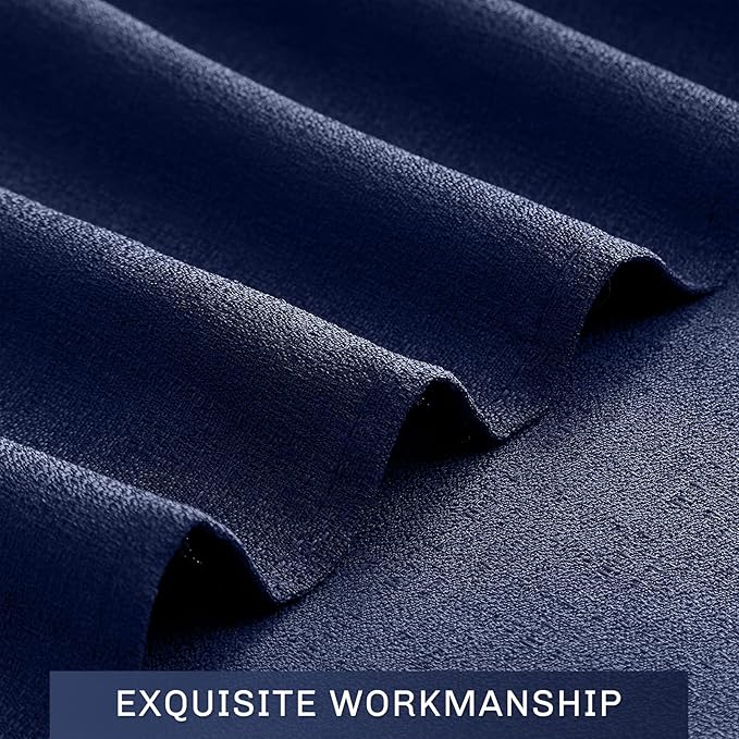 Melodieux Navy Semi Sheer Curtain Valance for Kitchen Cafe Small Windows Linen Look Rod Pocket, 52 by 18 Inch, 1 Panel