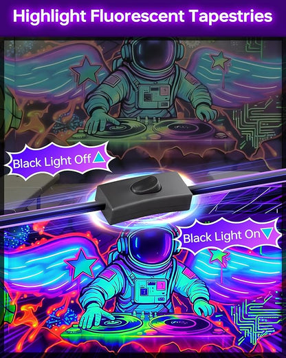 4 Pack LED 42W Black Lights, Blacklight Bars with Plug+Switch+6ft Cord, Light Up 24x24ftx4, Blacklight for Glow Party, Fluorescent Poster, Body Paint, Halloween Decorations, Bedroom, Stage