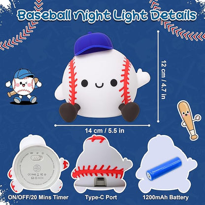 Baseball Night Light, Sports Baseballs Gifts for Baseball Fan, Soft Silicone Rechargeable LED Touch Lamp, Nursery Bedroom Bedside Decor for Boys Baby Kids Teen Sport Lover Xmas Birthday Gifts
