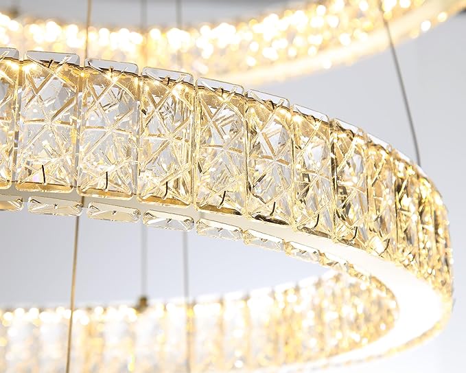 Modern Crystal Chandelier 55W Dimmable LED Chandeliers with Remote Luxury Height Adjustable Pendant Lighting for Living Room Dining Room Gold