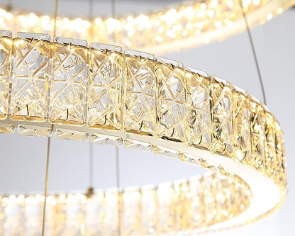 Modern Crystal Chandelier 55W Dimmable LED Chandeliers with Remote Luxury Height Adjustable Pendant Lighting for Living Room Dining Room Gold