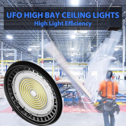 dephen UFO LED High Bay Light 150W, 5000K Plug in Shop Lights, 16,500M LED Garage Ceiling Lights with US Hook, 120VAC High Bay LED Lighting for Workshop Barn Warehouse UL-Listed