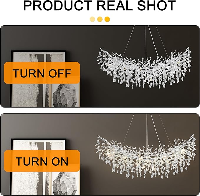 Modern Crystal Tree Branches Chandelier, 40in Silver 10 Lights Large Ceiling Hanging Light for Dining Room, Arc Raindrop Pendant Light Fixture