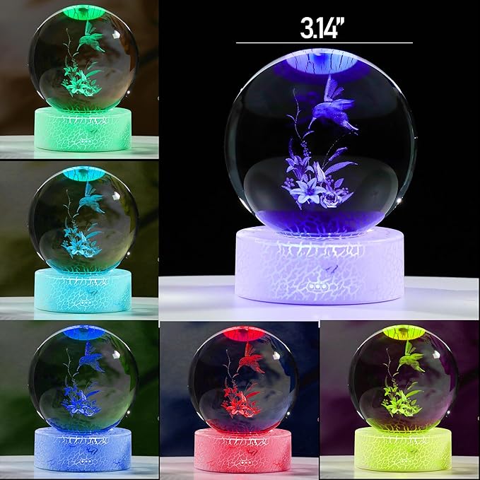 3D Hummingbird Gifts For Women with Lliy Crystals Ball - Hummingbird Figurines Decor Glass Animals Figurine Hummingbird Stuff for Room Birthday for Best Friend Lovers Keepsake Paperweight