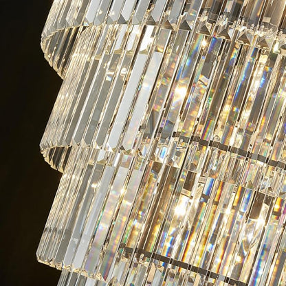Large Long Black Crystal Chandelier, 47-inch Height, 7-Tier Modern Round Light Fixtures for Entryway, Foyer