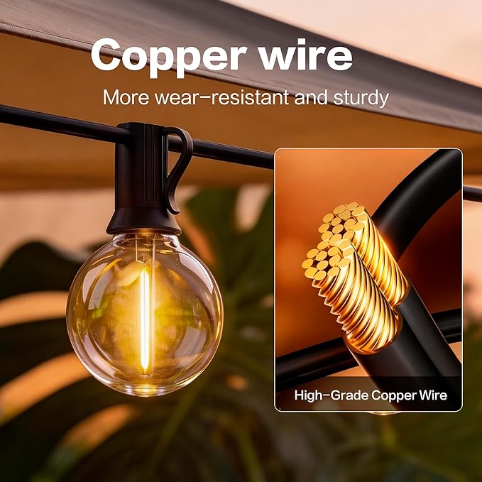 Outdoor String Lights 50FT with 25+2 G40 LED Bulbs, Shatterproof & Waterproof Patio Lights, Connectable Globe String Lights for Backyard Porch Deck Bistro Garden Party