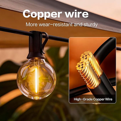Outdoor String Lights 50FT with 25+2 G40 LED Bulbs, Shatterproof & Waterproof Patio Lights, Connectable Globe String Lights for Backyard Porch Deck Bistro Garden Party