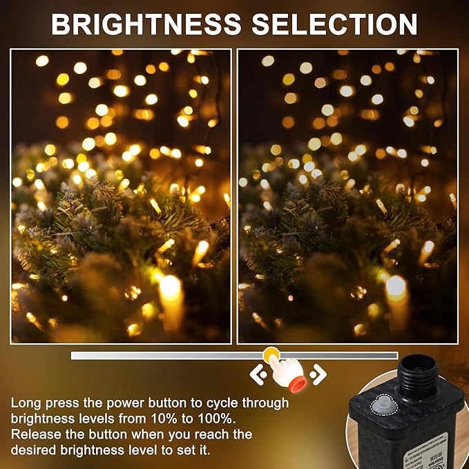 RPGT Christmas Light 1000 LEDs 336ft Green Cable Wire Fairy String Tree Twinkle Lights Plug in 12 Modes for, Outdoor, Garden, Wedding, Christmas Party, Home Decoration (Warm White)