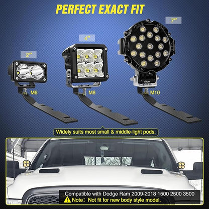 Nilight Ditch Light Brackets Hood Hinges Mount Brackets for Auxiliary Offroad LED Pod Light Work Light on 2009-2018 Dodge RAM 1500 2500 3500, 2 Years Warranty,Black
