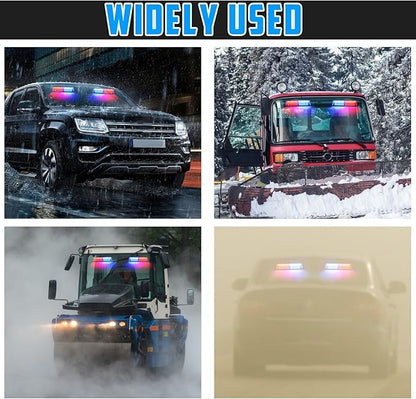 Red & Blue LED Windshield Dash Strobe Lights, 26 Modes 12/24V 2 x 8.4” Red Blue Warning Light, Emergency Traffic Advisor Front/Rear Window Dash Strobe Lights for Trucks Vehicles